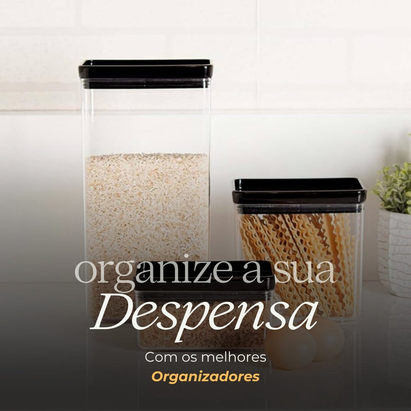 Kit 14 Potes Herméticos com Tampa Preta Quadrado Empilháveis com Vedação Hermética
