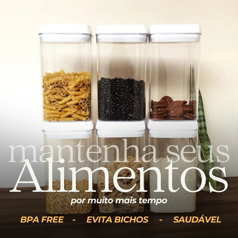 Kit 4 Potes Herméticos de Acrílico Quadrado Grande com Vedação 2,3L