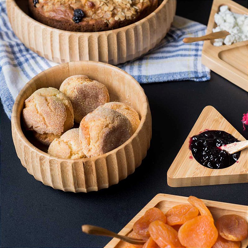 Tigela De Bambu Canelado Redondo 15cm Servir Petiscos Porções Decoração Cozinha