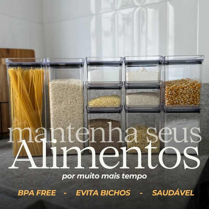 Kit 10 Potes Acrílico Empilháveis com Tampa Hermética e Silicone