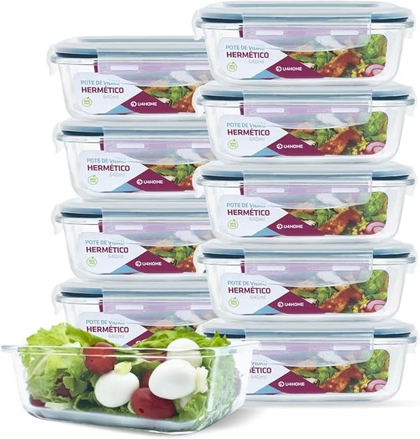 Kit 10 Potes Herméticos de Vidro para Marmitas, Guardar Alimentos e Multifunções + Frete Grátis