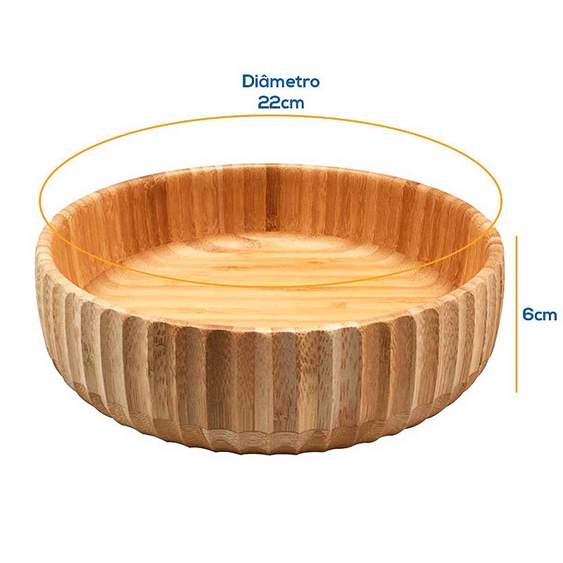 Tigela De Bambu Canelado Grande Redondo 22cm Servir Petiscos Porções