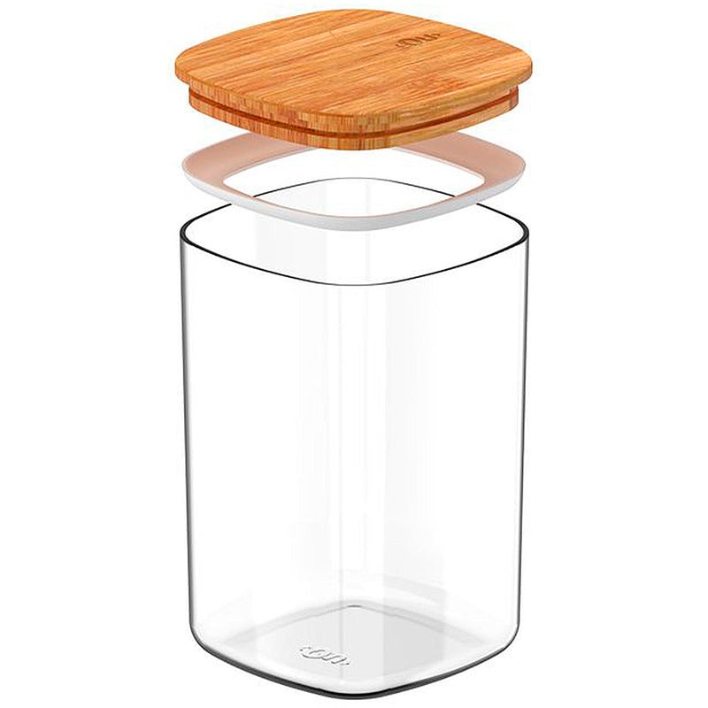 Pote Hermético Quadrado com Tampa de Bambu 1L - OU