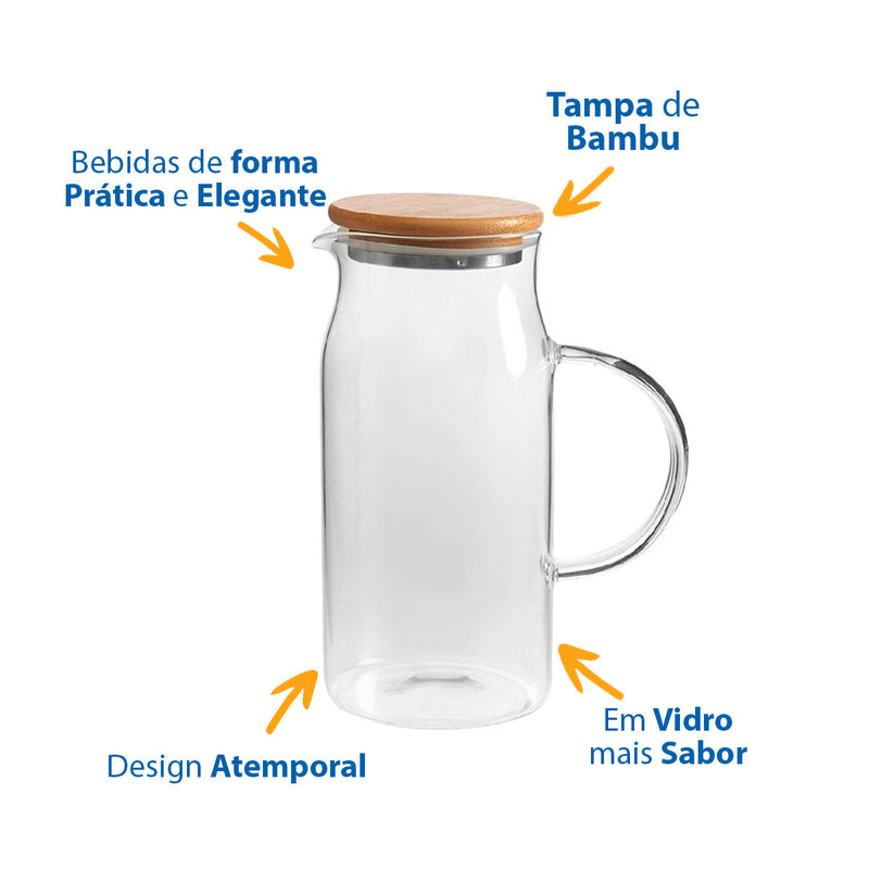Jarra de Vidro com Tampa de Bambu 1,15L - OU