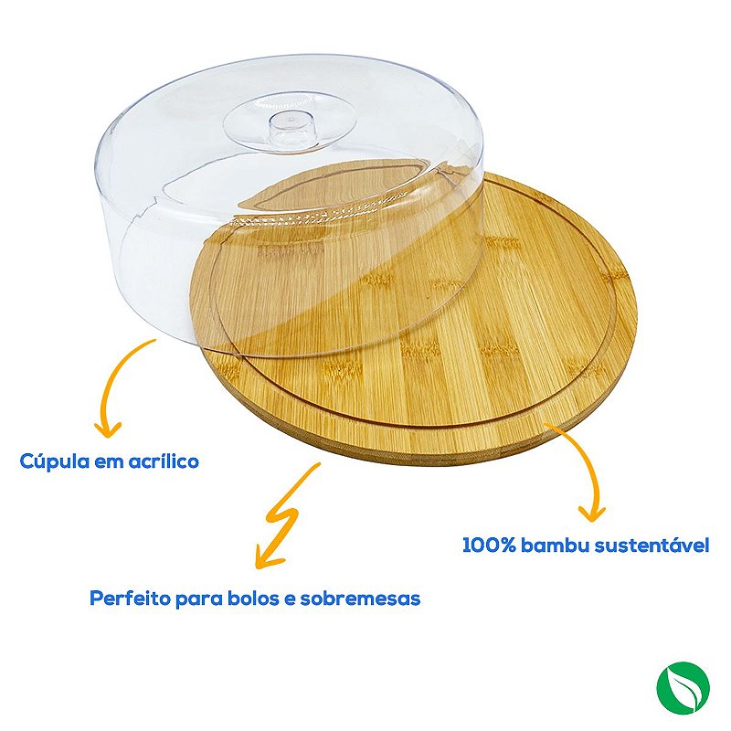 Boleira de Bambu com Tampa de Acrílico Transparente Minimalista Sustentável