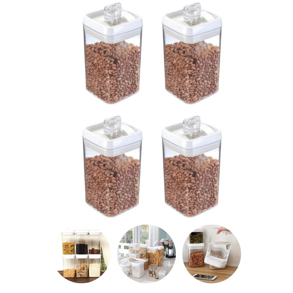 Kit 4 Potes Herméticos de Acrílico Quadrado Grande com Vedação 2,3L